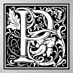 Floral Alphabet Monogram Letter P Poster