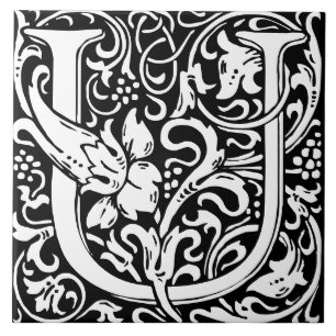 Floral Alphabet Monogram Letter U Tegel Tegeltje