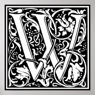 Floral Alphabet Monogram Letter W Foto afdrukken Poster