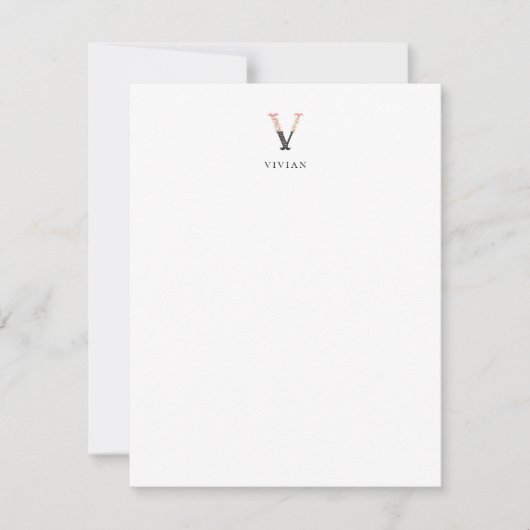 Floral Alphabet - V - Stationery Note Kaart Notitiekaartje (Voorkant)