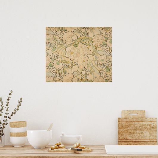 Floral Alphonse Mucha Peonies GalleryHD Poster (Keuken)