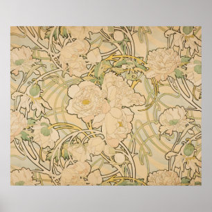 Floral Alphonse Mucha Peonies GalleryHD Poster