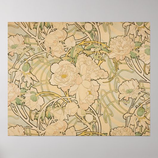 Floral Alphonse Mucha Peonies GalleryHD Poster (Voorkant)
