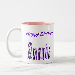 Floral Amanda Girls Name Logo, Tweekleurige Koffiemok