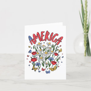 Floral America 4 juli Patriottisch Bedankkaart