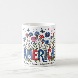 Floral America 4 juli Patriottische typografie Koffiemok