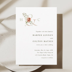 Floral Ampersand Elegant Waterverf Wedding Kaart