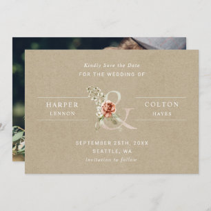 Floral Ampersand Rustic Kraft Wedding Foto Save The Date