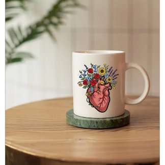 Floral Anatomical Heart Illustration Koffiemok