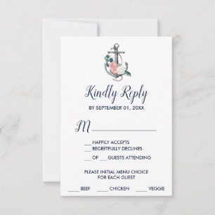 Floral Anchor Keuze uit het zomermenu RSVP-kaart RSVP Kaartje