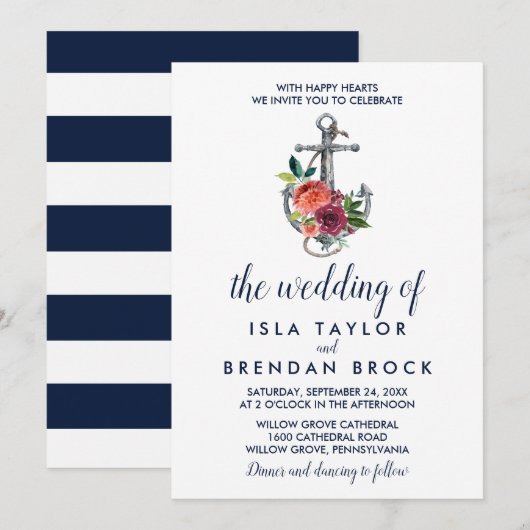 Floral Anchor | Najaar van de bruiloft van Kaart (Voorkant / Achterkant)
