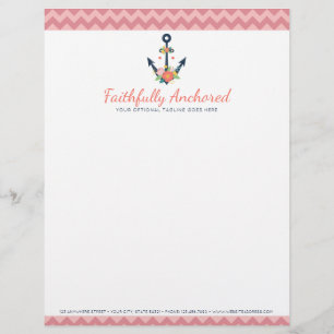 Floral Anchor Nautical Faith Navy & Coral Chevron Briefhoofd Ontwerp