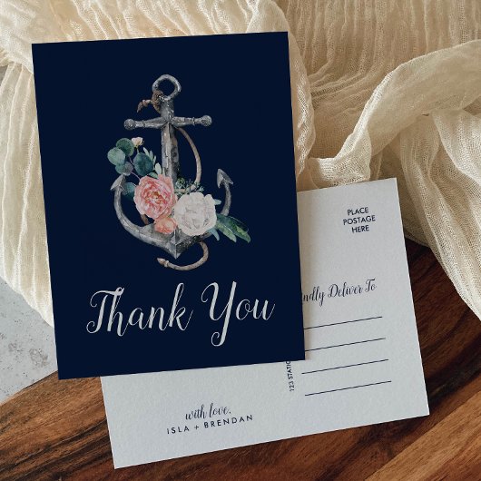Floral Anchor | Navy Summer bedankt Briefkaart