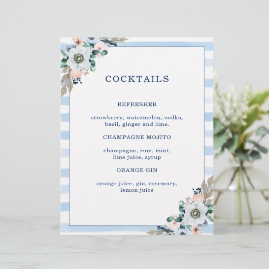 Floral Ancre Beach Wedding Cocktail Menu (Debout devant)