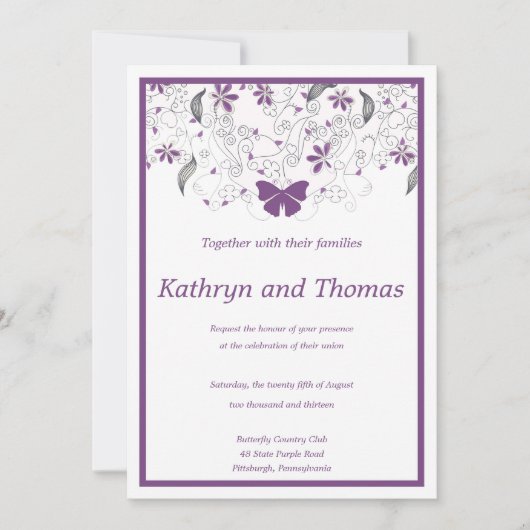 Floral and butterfly wedding invitation (Devant)
