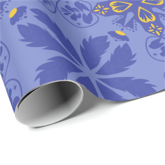 floral and geometric pattern in gold and blue  cadeaupapier