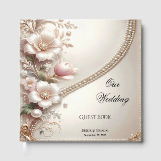 Floral and Pearl Embellishments Guest Book Gastenboek