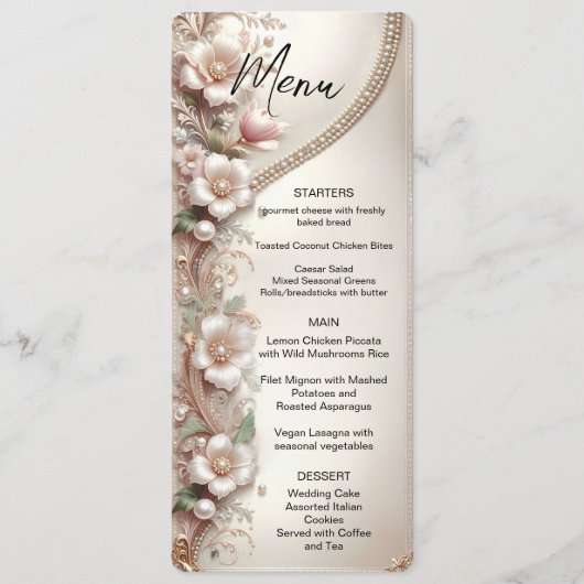 Floral and Pearl Embellishments Menu (Devant)