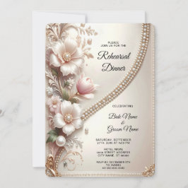 Floral and Pearl Embellishments Rehearsal Dinner Kaart