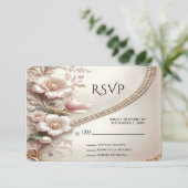 Floral and Pearl Embellishments RSVP Card (Debout devant)