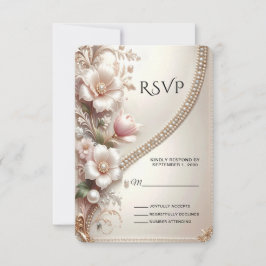 Floral and Pearl Embellishments RSVP Card Kaartje