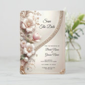 Floral and Pearl Embellishments Save The Date (Debout devant)