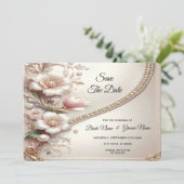 Floral and Pearl Embellishments Save The Date (Debout devant)