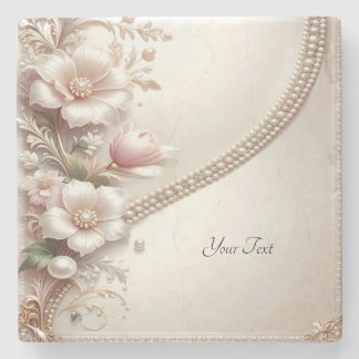 Floral and Pearl Embellishments Stone Coaster Stenen Onderzetter