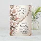 Floral and Pearl Embellishments Wedding Invitation (Debout devant)