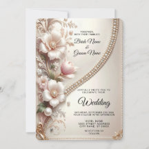 Floral and Pearl Embellishments Wedding Invitation