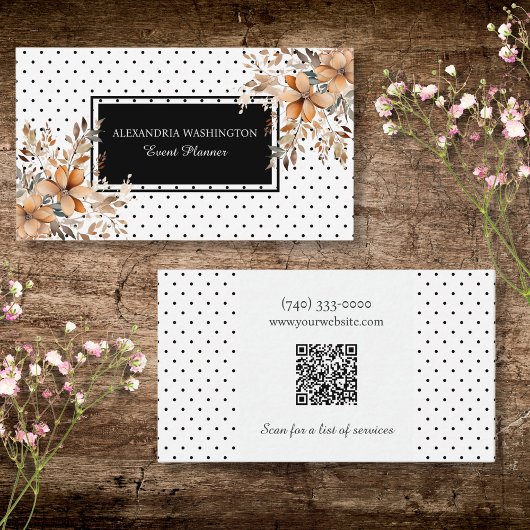 Floral and Polka Dot with QR Code Visitekaartje