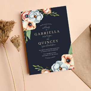 Floral Anemone Greenery Wreath Wedding Kaart