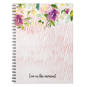 Floral Animal Print Burgundy Pink Waterverf Notitieboek