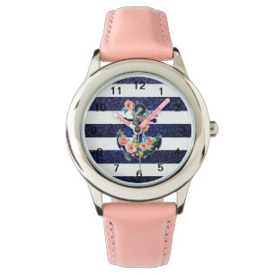 Floral ankerpunt op gestreepte achtergrond horloge