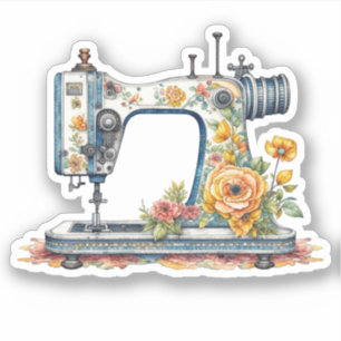  Floral Antiek Naaimachine Kerst Sticker
