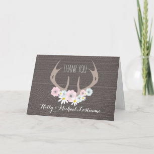 Floral Antlers + Barnwood Hartelijk dank Bedankkaart
