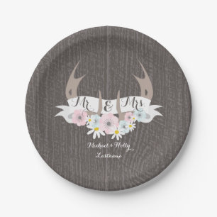 Floral Antlers + Barnwood Wedding Papieren Bordje