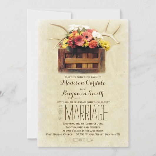 Floral Antlers Boho Invitations de mariage rustiqu (Devant)