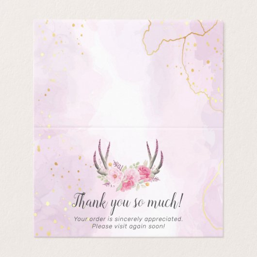 Floral Antlers Carte de remerciements en marbre ro (Outside Unfolded)