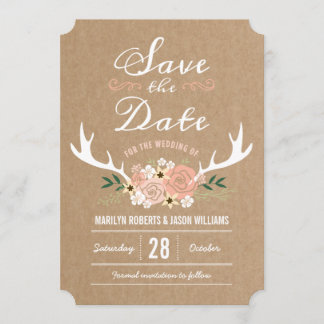 Floral Antlers sparen de Datum Save The Date