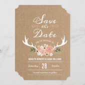 Floral Antlers sparen de Datum Save The Date (Voorkant / Achterkant)
