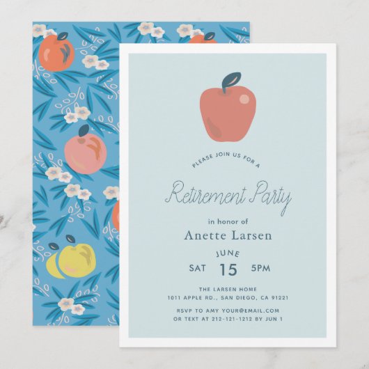 Floral Apple Blue Teacher Retirement Kaart (Voorkant / Achterkant)