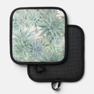 Floral Apron – Soft Blues & Greens on White  Pannenlap