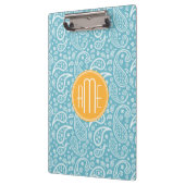 Floral Aqua Blue Paisley Pattern & Yellow Monogram Klembord (Links)