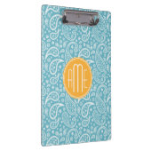Floral Aqua Blue Paisley Pattern & Yellow Monogram Klembord (Rechts)