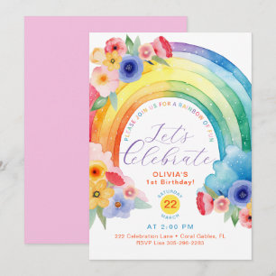 Floral Aquarelle arc-en-ciel 1er Invitation d'anni