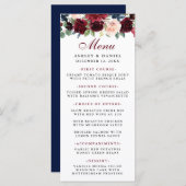Floral Aquarelle Bourgogne Bleu Menu Mariage (Devant / Derrière)