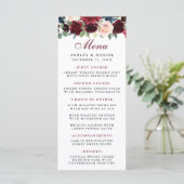 Floral Aquarelle Bourgogne Bleu Menu Mariage (Debout devant)