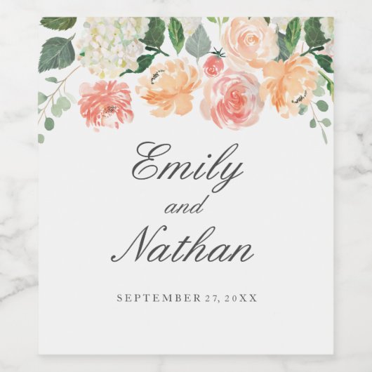 Floral Aquarelle Nom Mariage Vin Étiquette (Étiquettes simples)