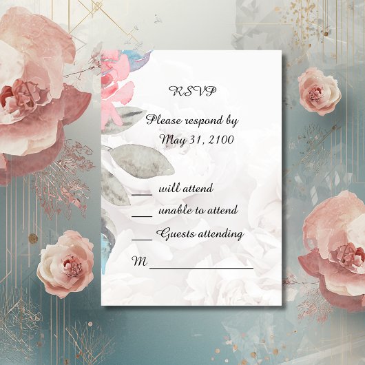 Floral aquarelle rose mariage RSVP Carte de répons
